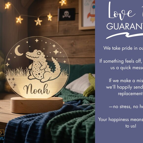 Personalized Crocodile Night Light – Custom LED Lamp for Kids Room - Picture 6 of 8
